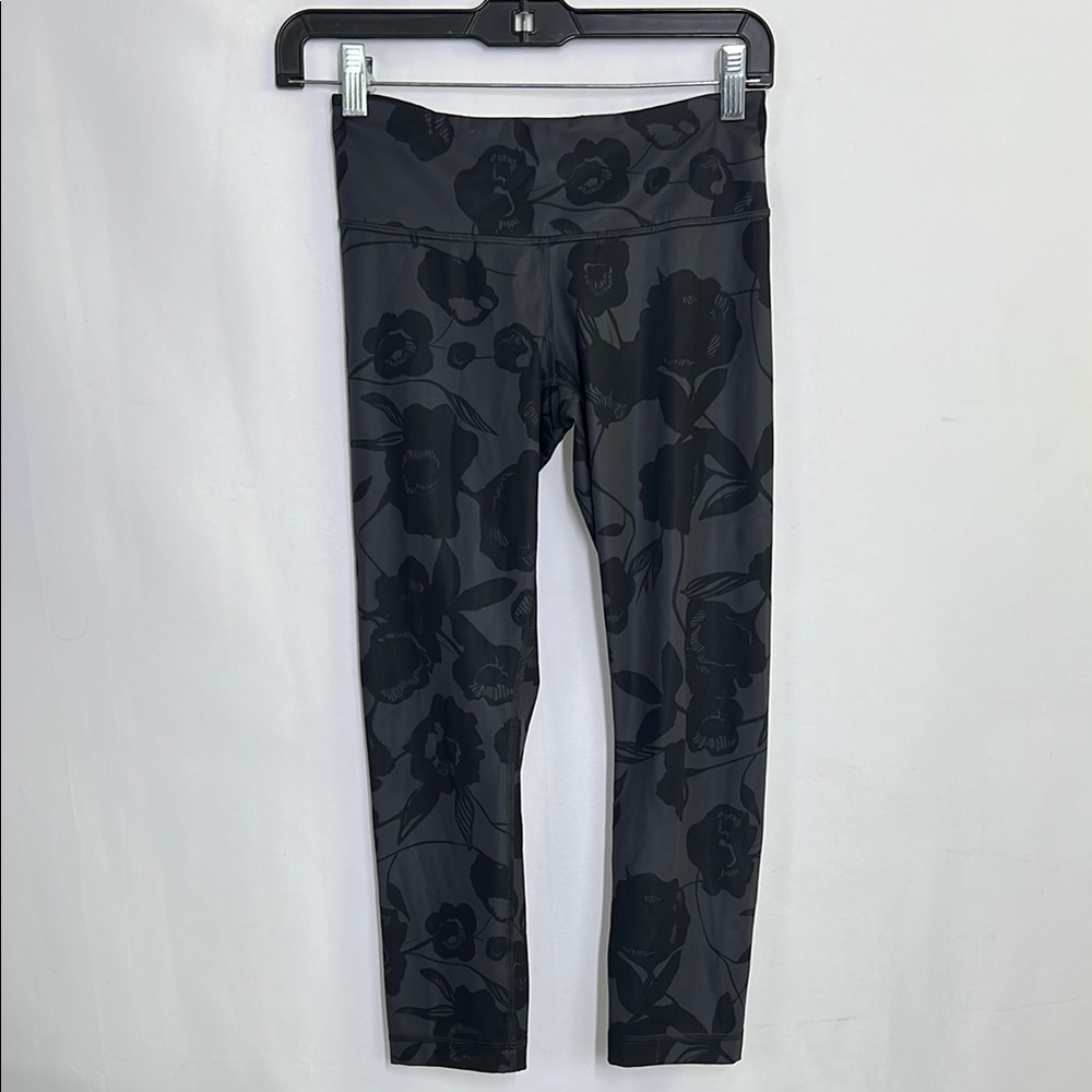 Black Floral Leggings Lululemon Casual Workout full length